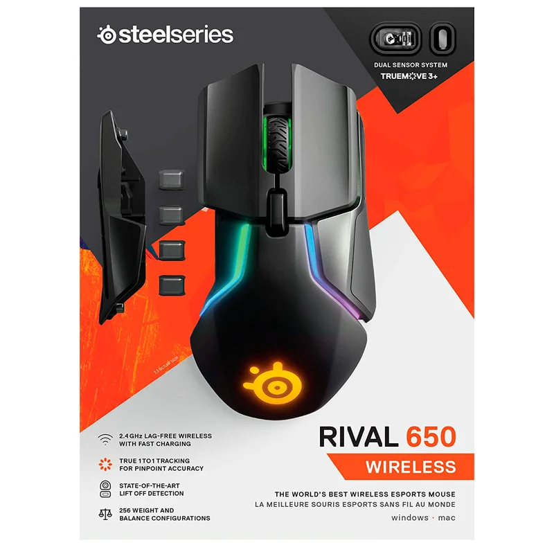 Мышка игровая беспроводная USB Steelseries Rival 650 RGB, Black 7