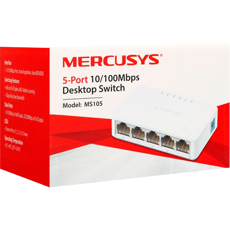 Настольный коммутатор, Mercusys MS105, 5 портов 10/100 Mbps, (MS105) 2