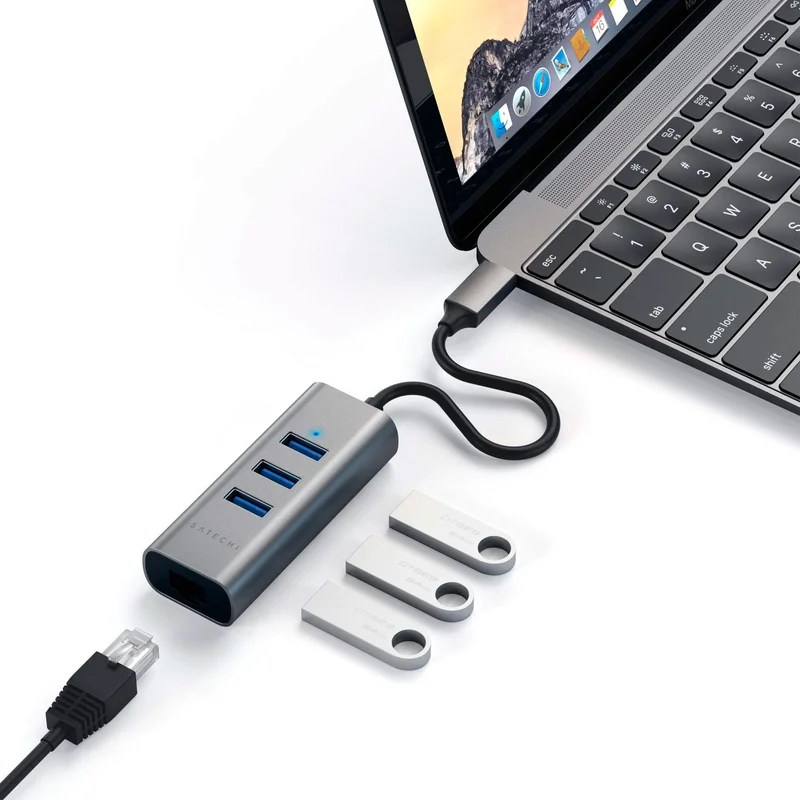 Концентратор Type-C, 3*USB 3.0, 1*Ethernet, Satechi, Серый (ST-TC2N1USB31AM) 4
