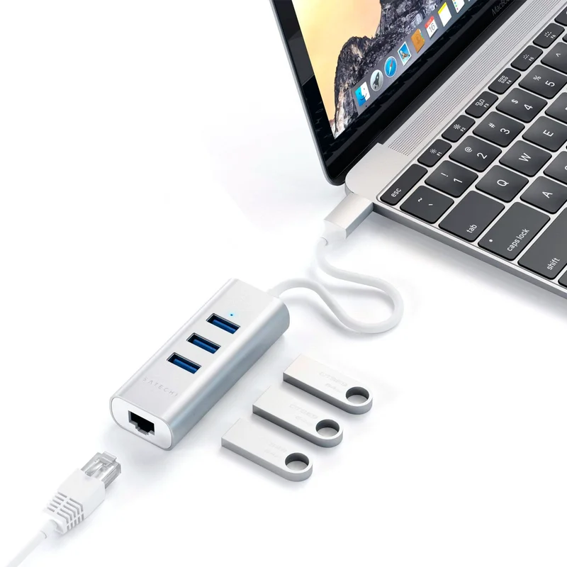 Концентратор Type-C, 3*USB 3.0, 1*Ethernet, Satechi, Серебро (ST-TC2N1USB31AS) 5