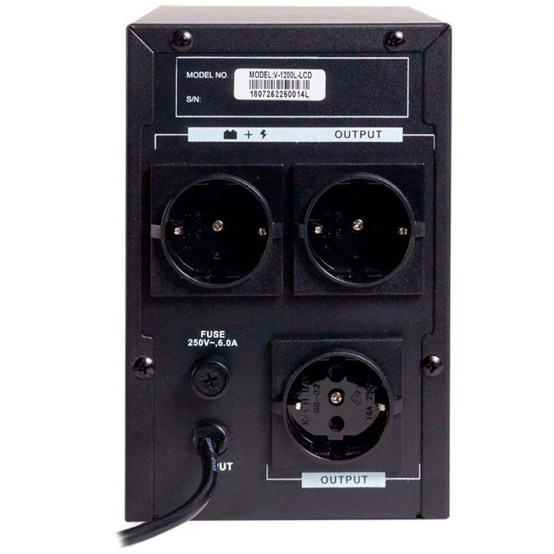 ИБП SVC, 1200VA/720W, AVR:165-275В, 3 Schuko, Black (V-1200-L-LCD) 3