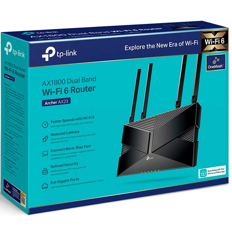 Беспроводной маршрутизатор, TP-Link Archer AX23 Dual Band, 4 порта + Wi-Fi 6, 1201/574 Mbps 5