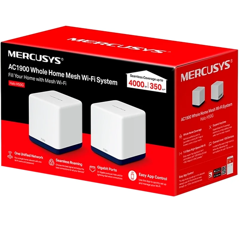 Домашняя Mesh Wi-Fi система, Mercusys Halo H50G Dual Band, 3 порта, 1300/600 Mbps (Halo H50G) 3
