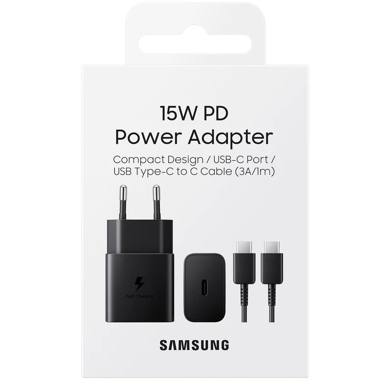 Адаптер питания Samsung, 1*Type-C 15Вт+Cable, Black (EP-T1510XBEGRU) 5