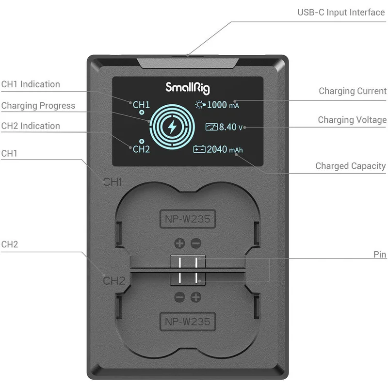 Зарядное устройство и два аккумулятора SmallRig 3822 FUJIFILM NP-W235 6