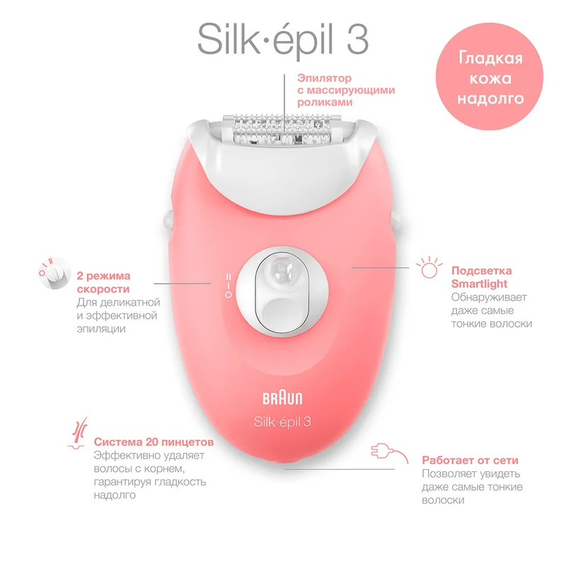 Эпилятор Braun Silk-épil 3 3-176, розовый 4