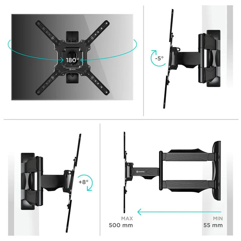Кронштейн для ТВ 32"-65" наклонно -поворотный, ONKRON, макс 35, (NP40-B) 3