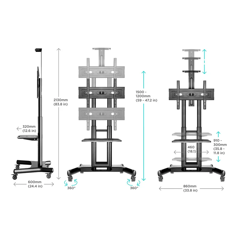 Мобильная стойка для ТВ 40"-70", ONKRON, Black (TS1551-B) 4