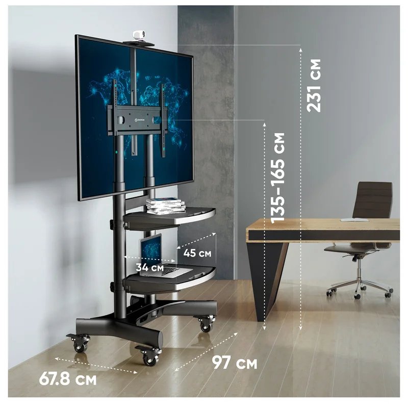Мобильная стойка для ТВ 50"-86", ONKRON, Black (TS1881-B) 4