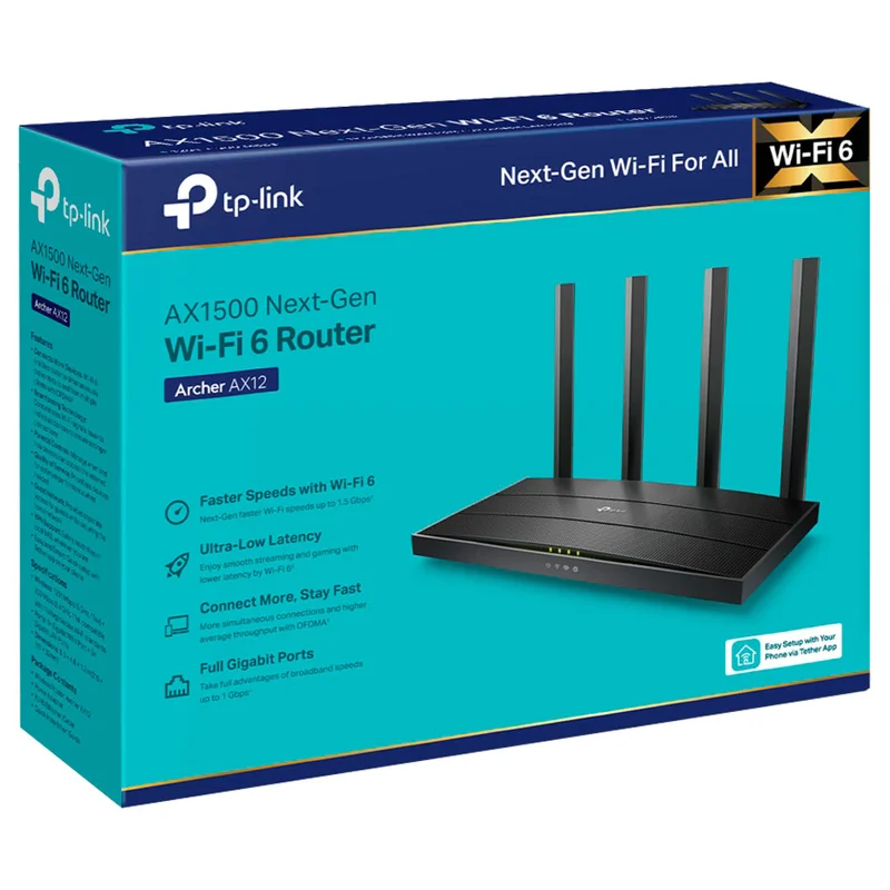 Беспроводной маршрутизатор, Tp-Link Archer AX12 4 порта+Wi-Fi 6, AX1500 GbE, до 1500Mbps (Archer AX1 4