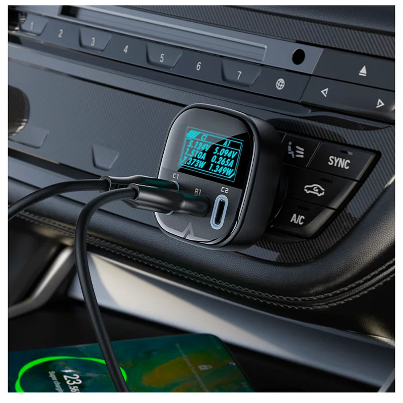 Автомобильное зарядное устройство ACEFAST, 2*USB C+A, 101W, OLED smart display, metal (B5 101W - ACE 4