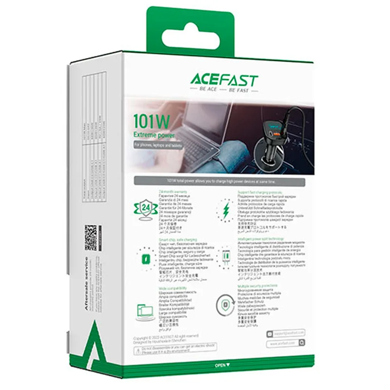 Автомобильное зарядное устройство ACEFAST, 2*USB C+A, 101W, OLED smart display, metal (B5 101W - ACE 7