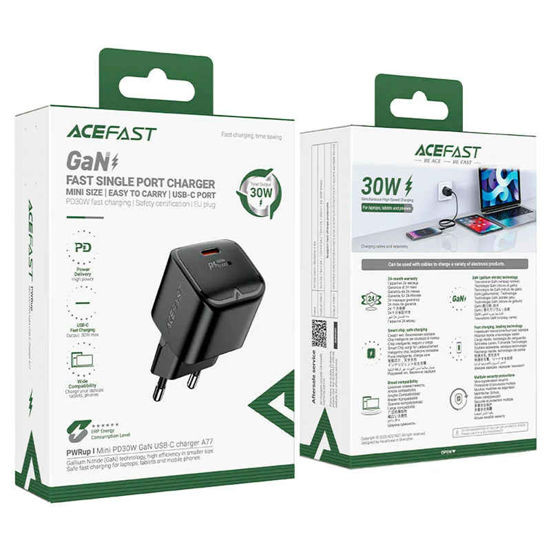 Адаптер питания ACEFAST, 1*USB-C, mini PD30W GaN, black (A77bk - ACEFAST) 4