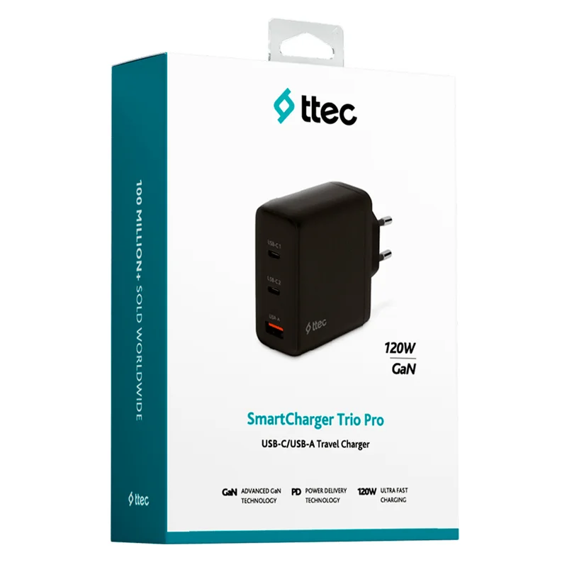 Адаптер питания ttec Trio GAN 120W PD 2 USB-C+USB-A,Black (2SCG04S) 5