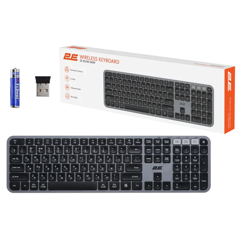 Клавиатура беспроводная 2E KS240, Gray (2E-KS240WG) 8