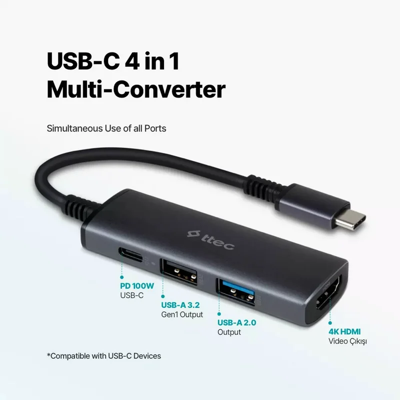 Адаптер ttec USB-C 4 in 1 Multiport (2US01) 7