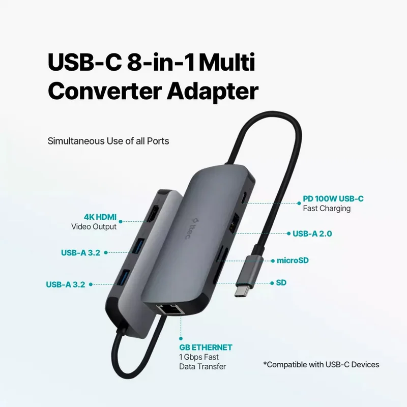 Адаптер ttec USB-C 8 in 1 Multiport (2US03) 6
