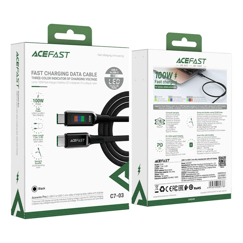 Кабель ACEFAST, Type-C to Type-C, плетеный, black (AFC703BK) 6