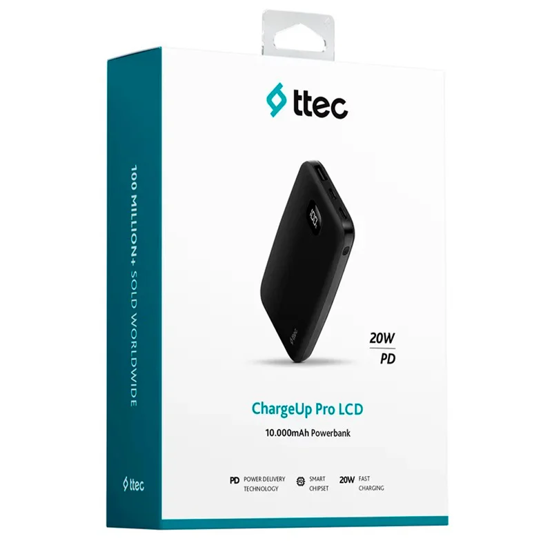 Внешний аккумулятор ttec ChargeUp Pro LCD 10.000mAh PD 20W Black (2BB209S) 7