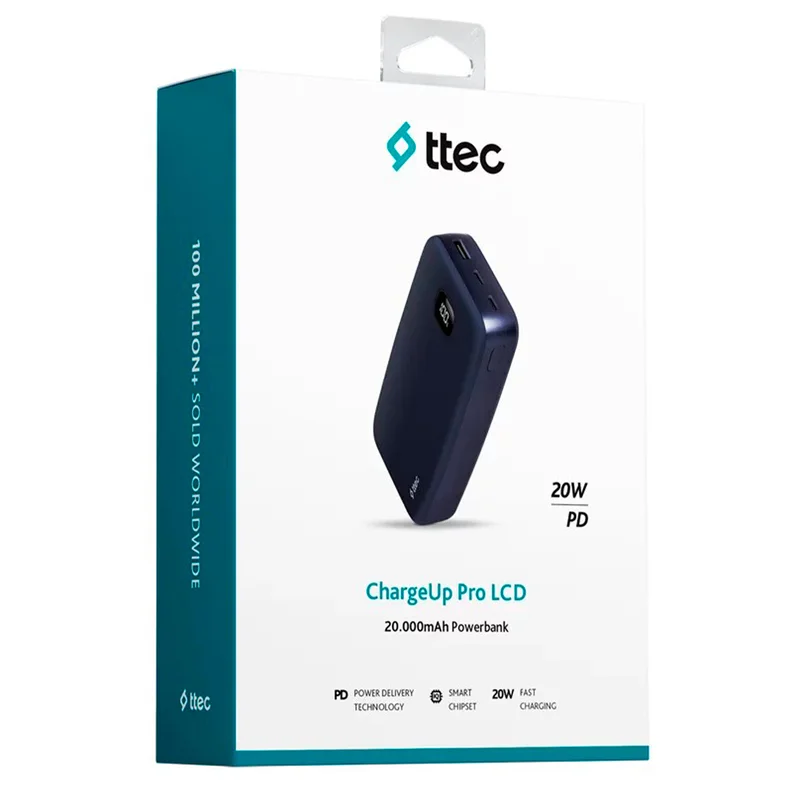 Внешний аккумулятор ttec ChargeUp Pro LCD 20.000mAh PD 20W Navy (2BB213L) 7
