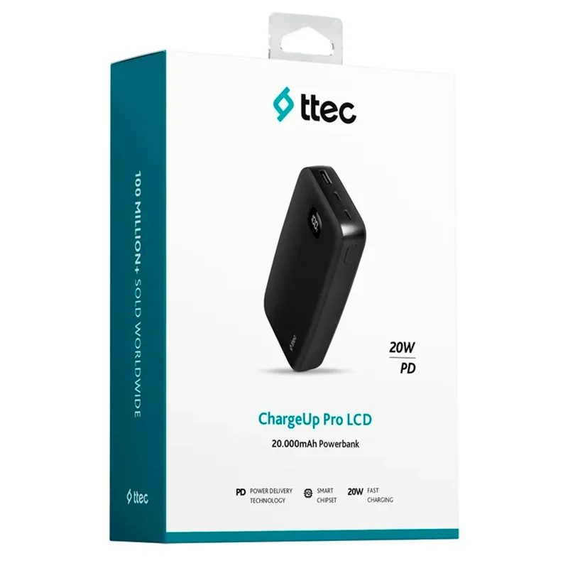 Внешний аккумулятор ttec ChargeUp Pro LCD 20.000mAh PD 20W Black (2BB213S) 7