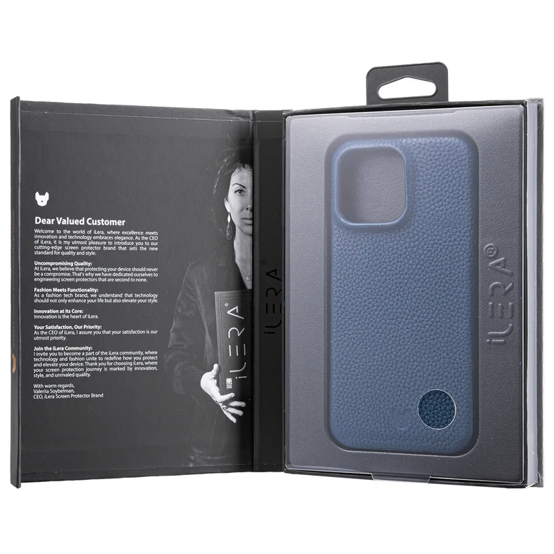 Чехол для  iPhone 15 Pro Max, iLera NAPA leather Case 1.0, Deep Blue (iLNAPA15PRdb) 5