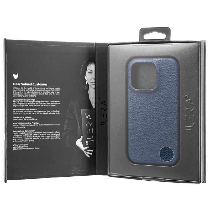 Чехол для  iPhone 15 Pro, iLera NAPA leather Case 1.0, Deep Blue (iLNAPA15Pdb) 5