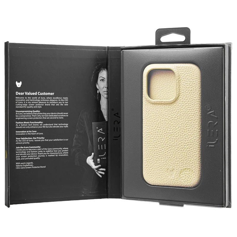 Чехол для  iPhone 15 Pro, iLera NAPA leather Case 1.0 forLady Beige (iLNAPA15Pld) 4
