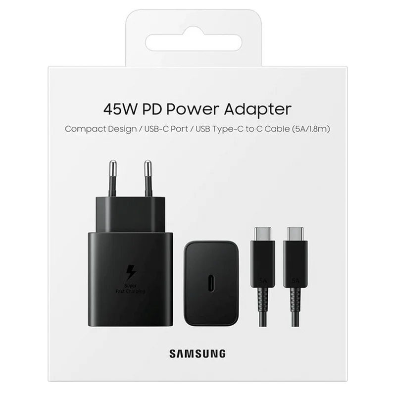 Адаптер питания Samsung, 1*Type-C 45Вт (PD 3.0)+Cable 5A, Black (EP-T4511XBEGRU) 5