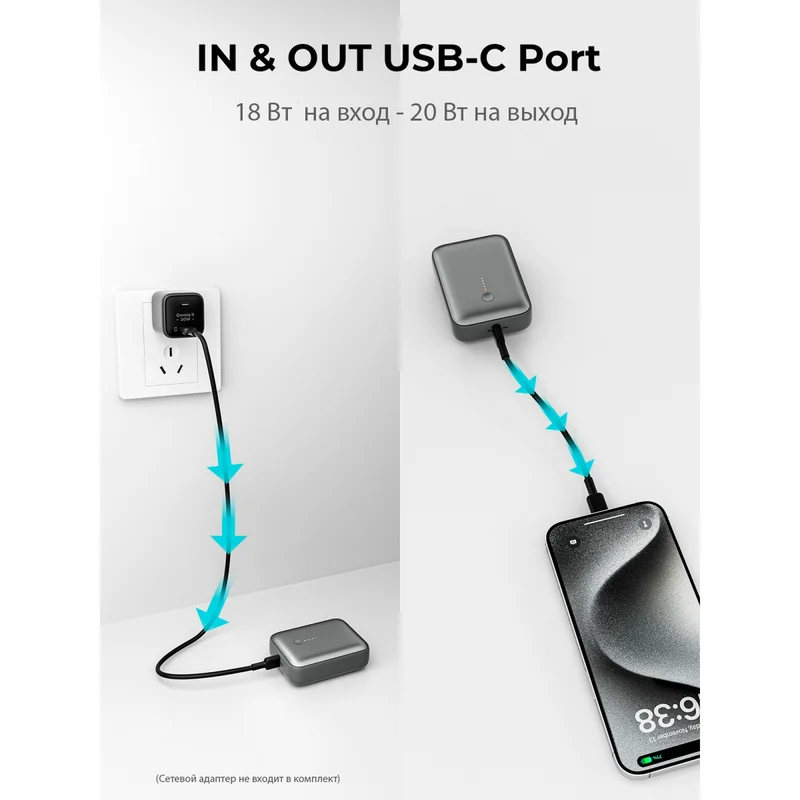 Внешний аккумулятор Aukey Spark Mini 30Вт 10000 мАч Grey (PB-Y55) 7