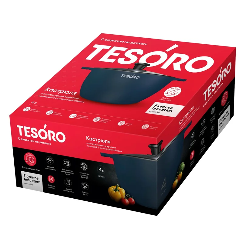 Кастрюля 24см 4л Florence Induction total blue Tesoro TF6640tbi 4