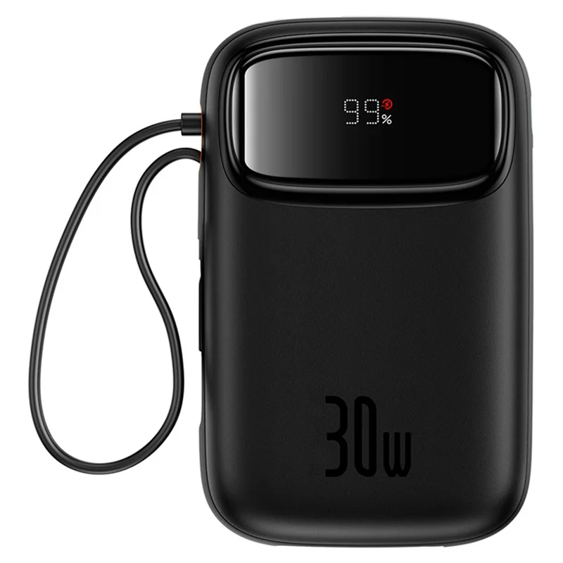 Внешний аккумулятор Baseus, QPow2 DGT 10000mAh+2 вс.каб 30W, Black (BAS-P1005500811300)