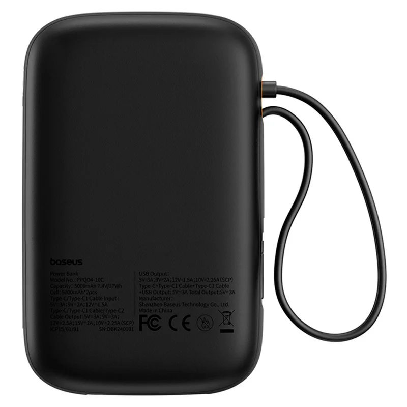 Внешний аккумулятор Baseus, QPow2 DGT 10000mAh+2 вс.каб 30W, Black (BAS-P1005500811300) 6