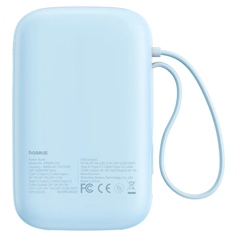 Внешний аккумулятор Baseus, QPow2 DGT 10000mAh+2 вс.каб 30W, Blue (BAS-P1005500831300) 6