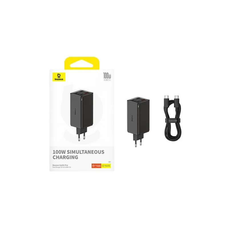 Адаптер питания Baseus, GaN6 USB-C*2+A*2 100W с каб, Black (BAS-P1016270511200) 13