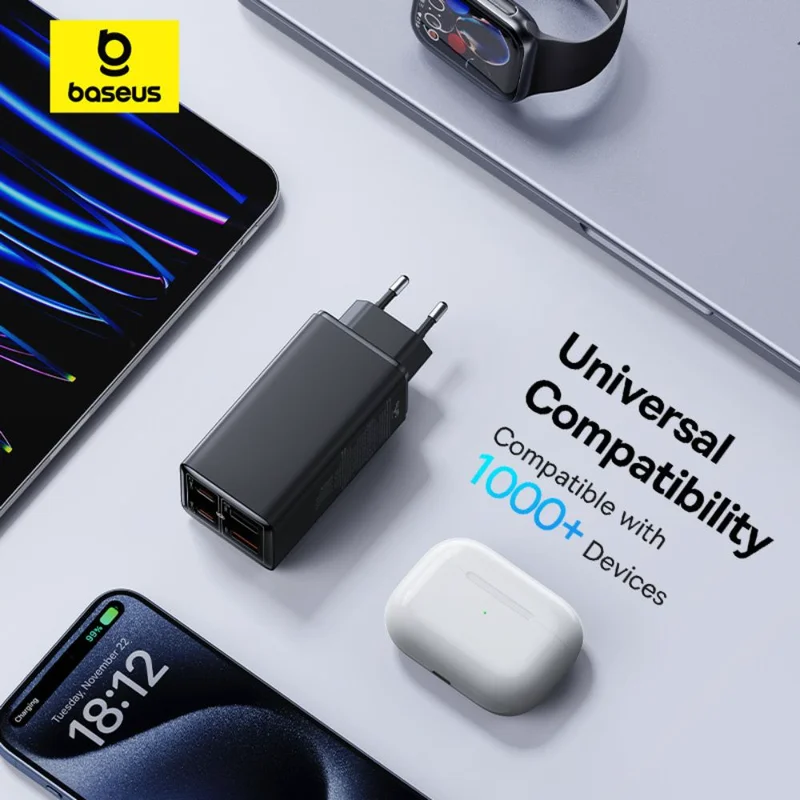 Адаптер питания Baseus, GaN6 USB-C*2+A*2 100W с каб, Black (BAS-P1016270511200) 18