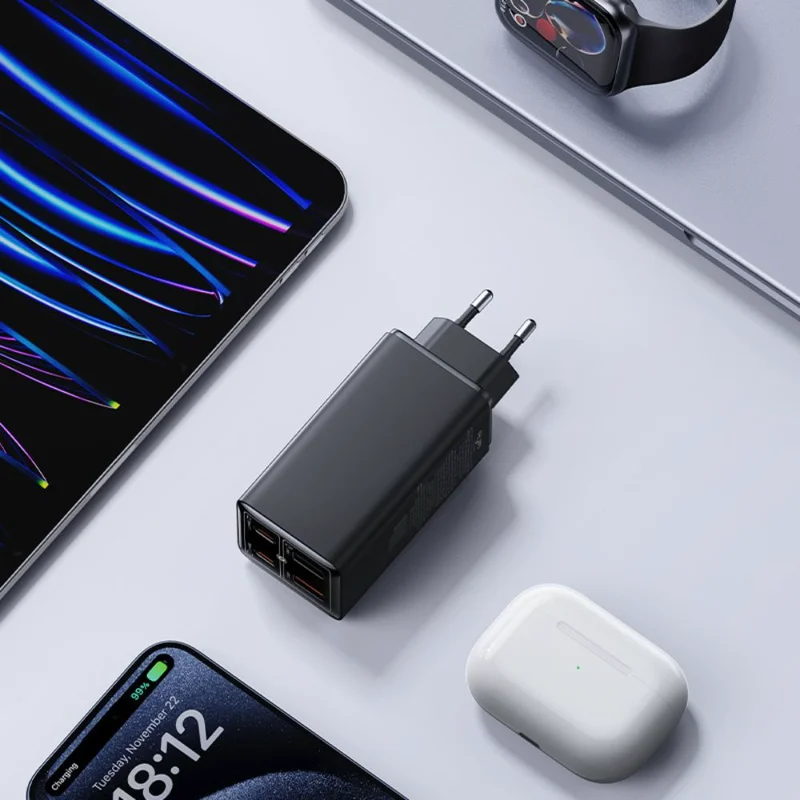Адаптер питания Baseus, GaN6 USB-C*2+A*2 100W с каб, Black (BAS-P1016270511200) 3