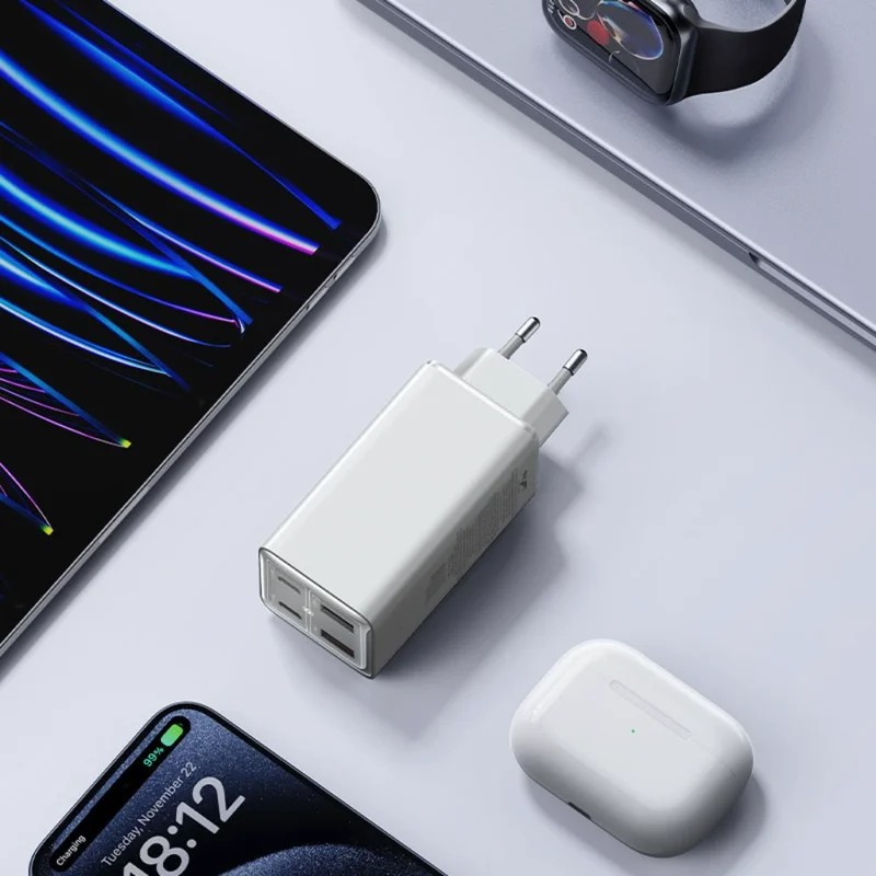 Адаптер питания Baseus, GaN6 USB-C*2+A*2 100W с каб, White (BAS-P1016270521200) 10