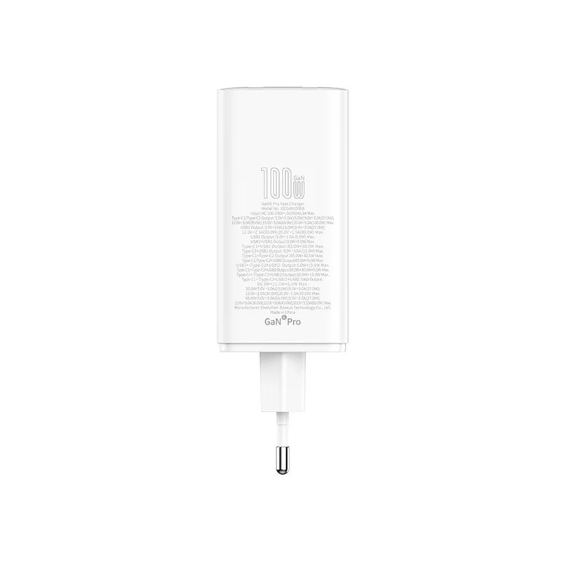 Адаптер питания Baseus, GaN6 USB-C*2+A*2 100W с каб, White (BAS-P1016270521200) 16