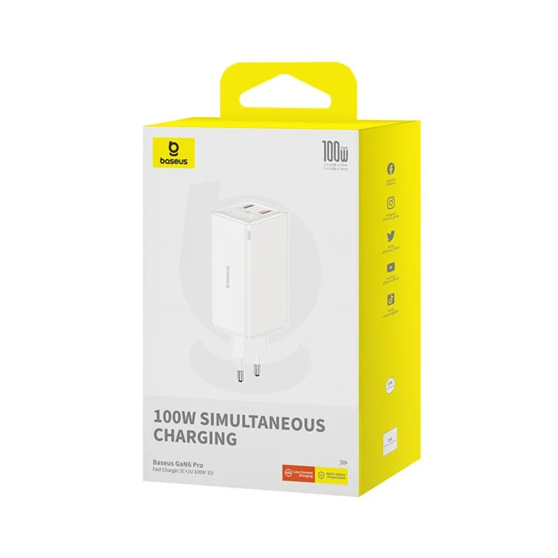Адаптер питания Baseus, GaN6 USB-C*2+A*2 100W с каб, White (BAS-P1016270521200) 17