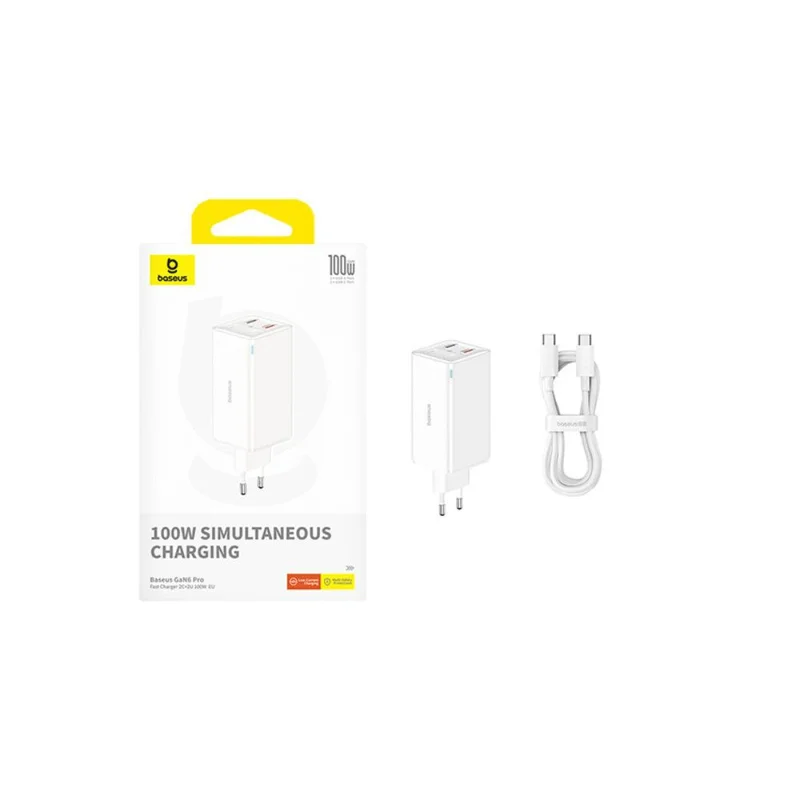 Адаптер питания Baseus, GaN6 USB-C*2+A*2 100W с каб, White (BAS-P1016270521200) 19