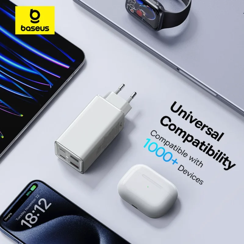 Адаптер питания Baseus, GaN6 USB-C*2+A*2 100W с каб, White (BAS-P1016270521200) 6