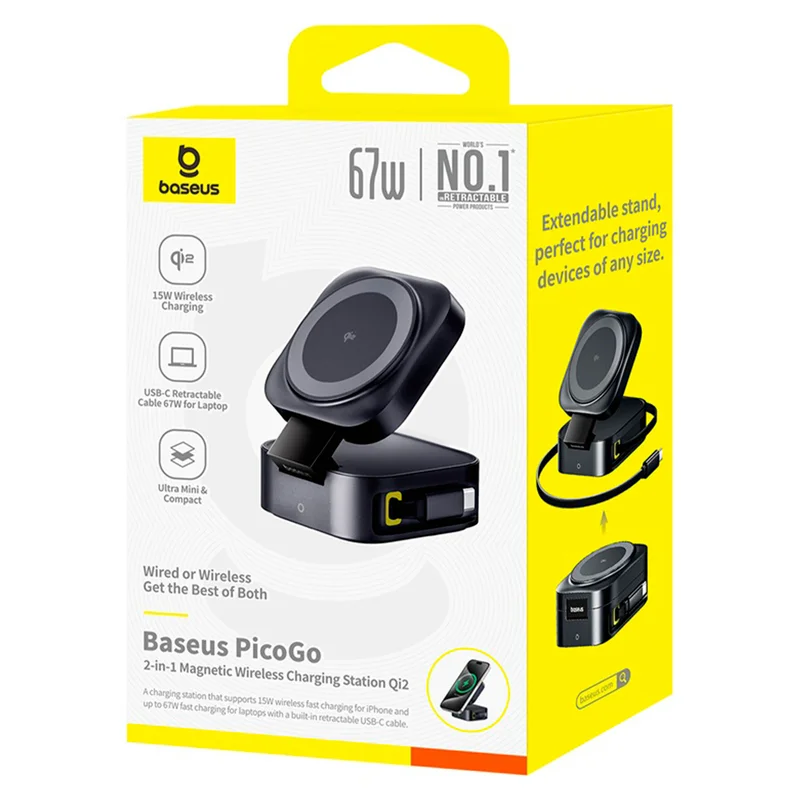Адаптер питания Baseus, PicoGo 2в1 Qi2 б/п 67W+каб, Black (BAS-P1027680012300) 11
