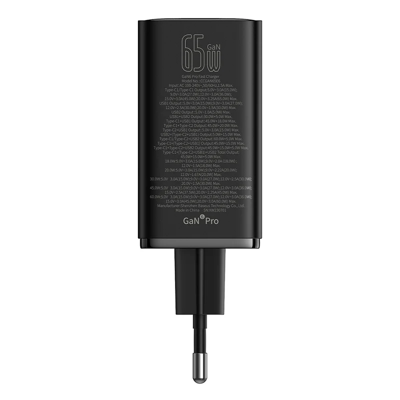 Адаптер питания Baseus, GaN6 Pro USB-2C+2A 65W с каб, Black (BAS-P1016270111300) 7