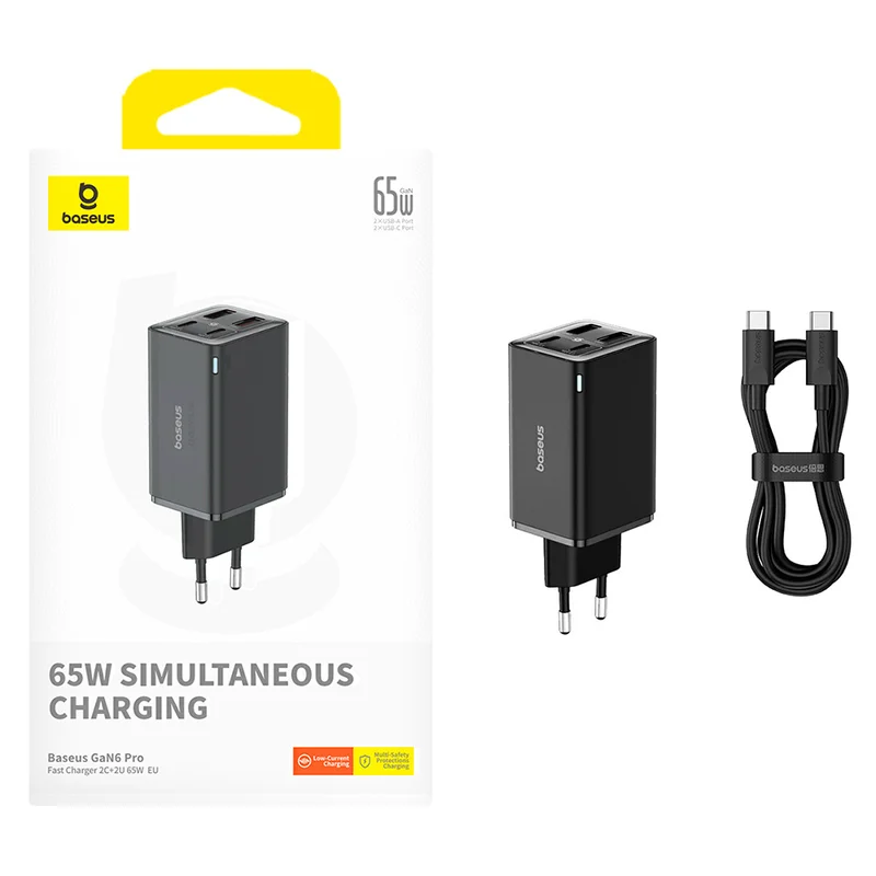Адаптер питания Baseus, GaN6 Pro USB-2C+2A 65W с каб, Black (BAS-P1016270111300) 8