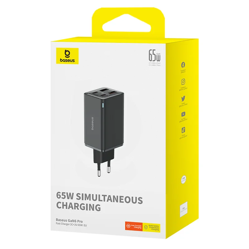 Адаптер питания Baseus, GaN6 Pro USB-2C+2A 65W с каб, Black (BAS-P1016270111300) 9