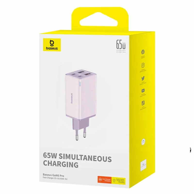 Адаптер питания Baseus, GaN6 Pro USB-2C+2A 65W с каб, Violet (BAS-P1016270153300) 6