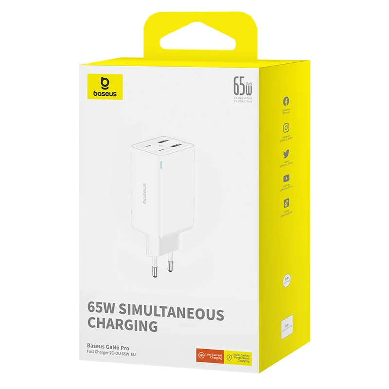 Адаптер питания Baseus, GaN6 Pro USB-2C+2A 65W с каб, White (BAS-P1016270121300) 10