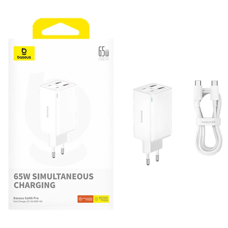 Адаптер питания Baseus, GaN6 Pro USB-2C+2A 65W с каб, White (BAS-P1016270121300) 9
