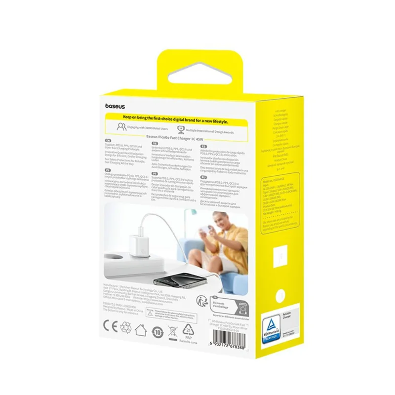 Адаптер питания Baseus, PicoGo GaN USB-C 45W, White (BAS-P1017680021300) 11